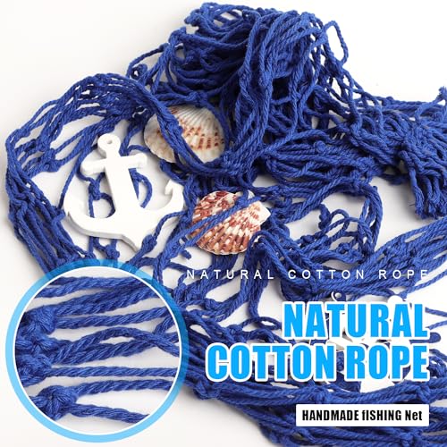 YSDMY Decorative Fishing Net 1M*2M with Sea Shells, Nautical Ornaments for Home Bedroom Decor Mediterranean Party, Blue - Image 3