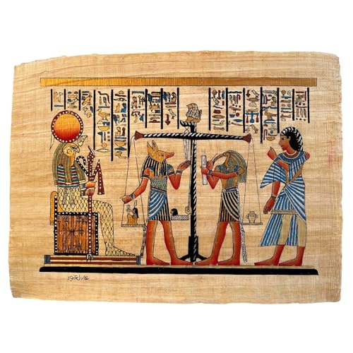 Pesaje del corazón, juicio de los dioses, antes de Ra por Anubis y Thoth, arte del papiro egipcio antiguo, libro de los muertos, 17 x 13 pulgadas