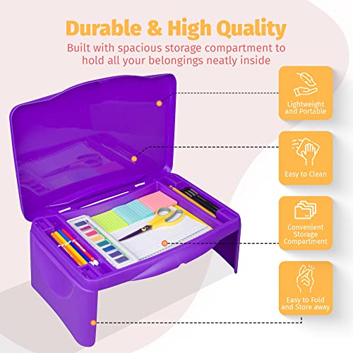 Purple Folding Lap Desk - Foldable Table For Work, Study, Gaming, Arts, Crafts, School - Collapsible Laptop Tray With Storage Compartment - Portable Writing Station For Kids, Adults #TOP1