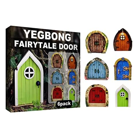 ANBOO 6Pc/Set Miniature Fairy Gnome Door Figurines Elf Home For Yard Art Garden Tree Sculpture Statues Decor Outdoor Fairy Garden Door Fairy Doors for Garden Trees Cover