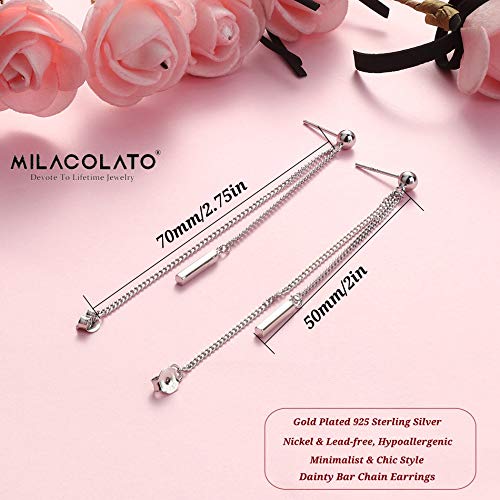 Milacolato 925 Sterling Silver Chain Earrings 14K White Gold Plated Bar Drop Dangle Earrings With Chain Hypoallergenic Threader Chain Stud Earrings For Women Girls #TOP3