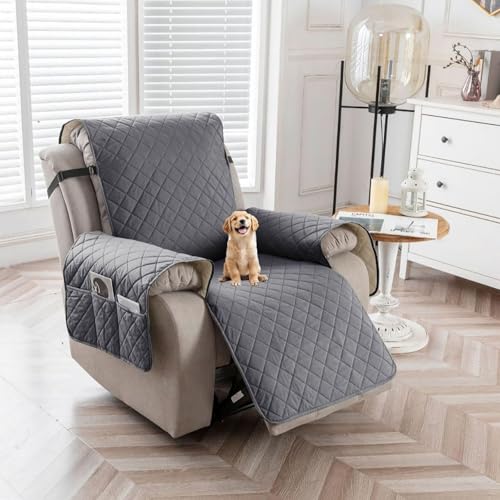 AHSBND Sesselschoner Sesselauflage Sesselbezug Fernsehsessel Schutzbezug: Sesselüberwurf Sessel überzug für Relaxsessel mit Taschen für Zuhause mit Hund (Grau)