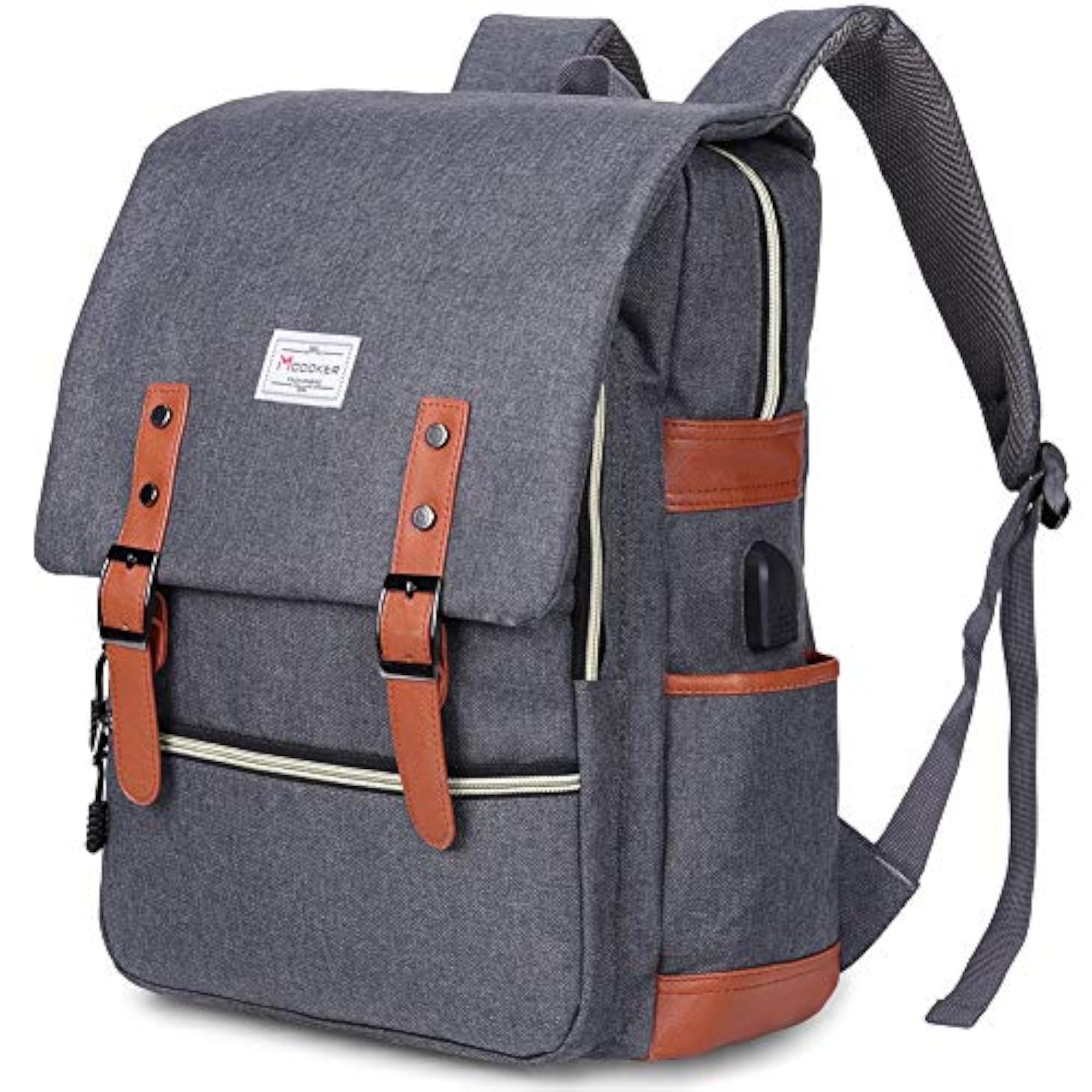 Vintage Laptop Backpack with USB Charging Port, Fits 15-inch Notebook