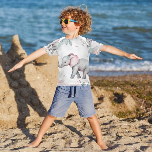 Boy Swimsuit Watercolor Elephant Pastel Cute Sunscreen T-Shirts Swimwear Sets UPF 50+4