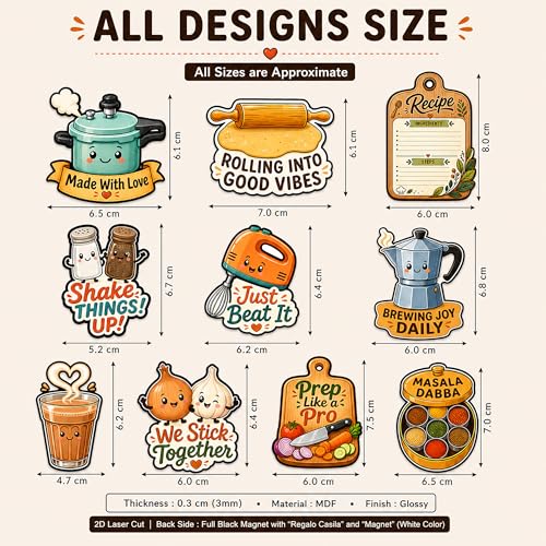 Image of Regalo Casila Kitchen Fridge Magnets Set of 10 Cute Cooking Theme Refrigerator Magnets Strong Magnetic PVC Fridge Stickers for Kitchen Decor Home Office Gift Decorative Magnets