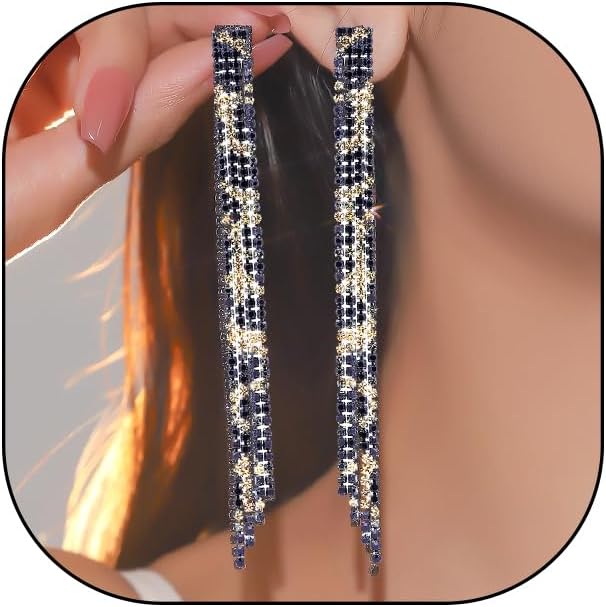 Sparkling Crystal Tassel Earrings for Women,Multi Long Strands Cubic Zirconia Chandelier Statement Earrings Wedding Earrings Bridal Bridesmaid