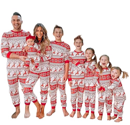 QTUN Pijamas Navideños Familiares, Camiseta Manga Larga y Pantalón a Juego, Ropa de Casa Festiva para Año Nuevo, Pijama de Dormir Cómodo Nochebuena para para Mujer Hombre Niños y Bebé