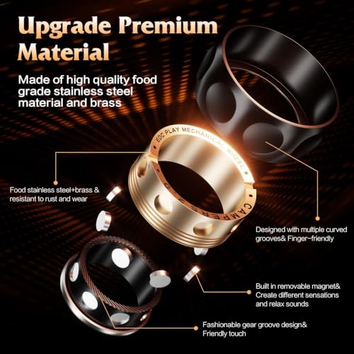 Image of Upgrade Fidget Spinner for Stress Relief,Magnetic Fidget Spinner Rings with Relax Sounds,Stainless Steel Ring Toy Stress Anxiety EDC Relief Slider Tool, Gifts for Adults