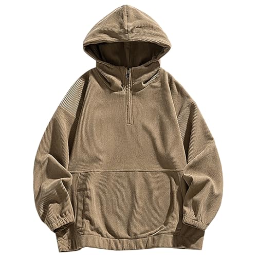 Sweat homme zippé 1/4 en velours côtelé chaud avec poches contre le froid
