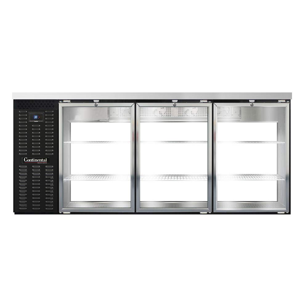 BBC79-GD-PT Three Section Glass Door Refrigerated Pass-Thru Back Bar Cooler by Continental Refrigerator – Commercial Grade