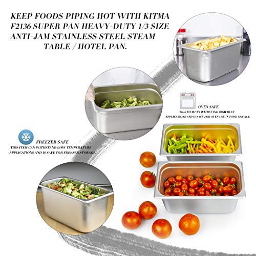 6" Deep Steam Table Pan 1/3 Size, 6.1 Quart Stainless Steel Anti-Jam Standard Weight Hotel GN Food Pans - NSF (12.8"L x 6.93"W)