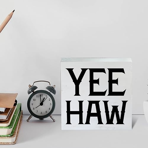 Miniatura 6 de Letrero de madera con texto en inglés "Farmhouse Yee Haw", diseño de vaquero occidental, bloque de madera, letrero decorativo para escritorio,