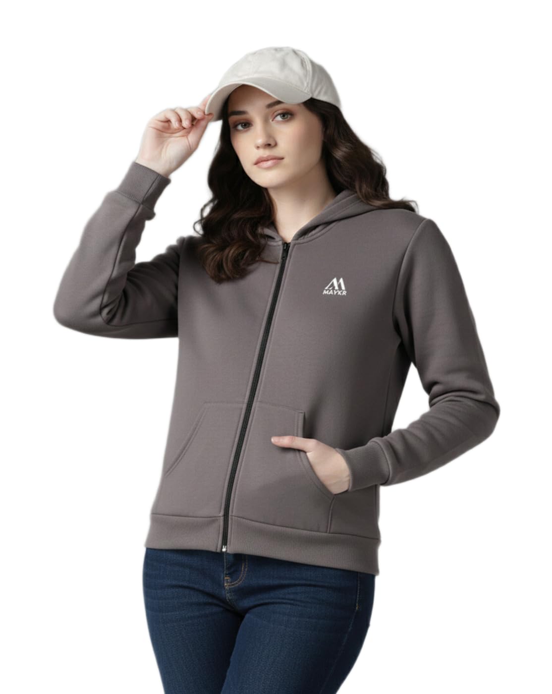 maykr Women’s Solid Zip-Up Hoodie Sweatshirt | Winter Wear Hooded Jacket with Pockets|3-picture-10