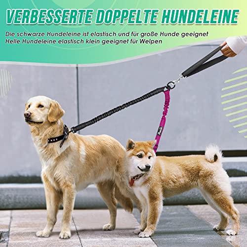 Nasjac Doppelter Hundeleinen-koppler, Keine Verwicklung, Geteilte Leine Zum Gehen Von 2 Hunden, Verstellbarer, Reflektierender, Stoßdämpfender Sicherheits-Bungee-leinen-Splitter