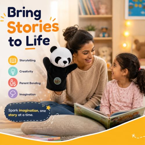 Image of Panda Hand Puppet 22 cm | Cute Black & White Animal Hand Puppet for Kids | Soft Plush Storytelling Toy | Interactive Pretend Play Puppet for Boys & Girls | Educational Learning
