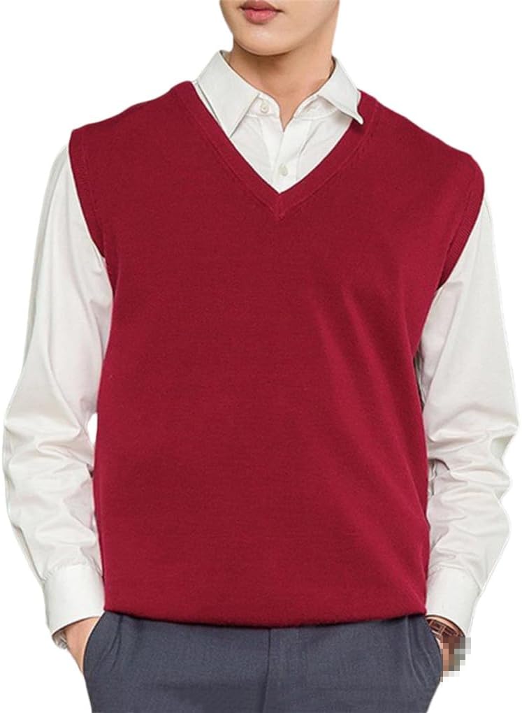 keusyoi Sleeveless Loose Warm Sweater Vest Men Solid Color V-Neck Pullover Waistcoat Men Autumn Winter Knitted Vest