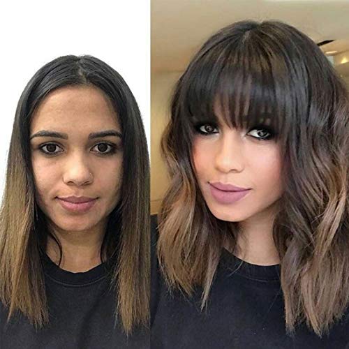Clip in Bangs 100% Real Human Hair Extensions Clip on Fringe Bangs Natural Flat neat Bangs with Temples for Women One Piece Hairpiece for Daily Wear (Natural Black)