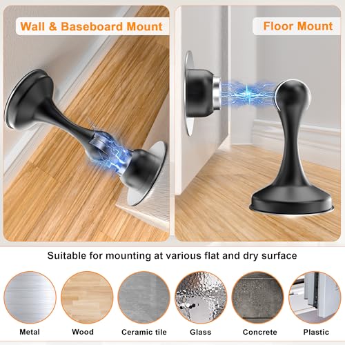 Image of Crosize Magnetic Door Stoppers 1 Pack, Stainless Steel Door Stops for Wall and Floor Mounting, Gate Stops, No Drilling Metal Doorstops with Adhesive Tapes, Black