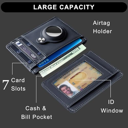 Image of Hawanik Slim Minimalist Front Pocket Wallet with Built-in Case Holder for AirTag