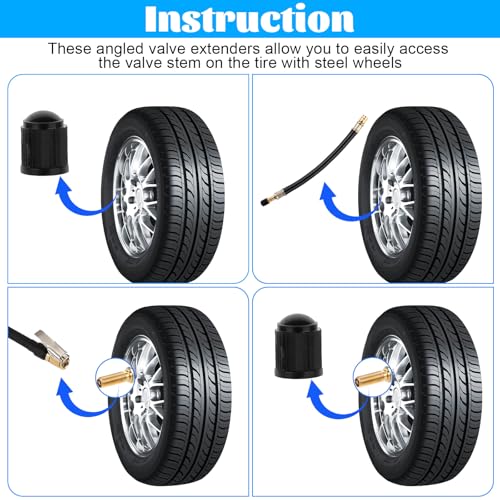 Image of Nogeqi 2PCS Tire Valve Extender, Flexible Air Valve Extension Adaptor for Universal Bike Scooter Motorcycle Truck Rv Cars (Black, 8.27 Inch)