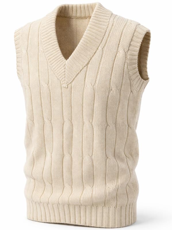 Sleeveless Sweater | Heavy Wool Men Winter Top Cream | Adult Woolen Cardigan Without Sleeves Cream