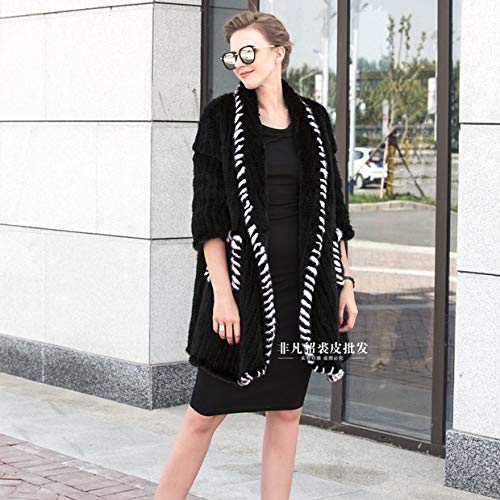 LVCOMEFF Women Genuine Knitted Mink Fur Long Coat Winter Black Gray Beige White2
