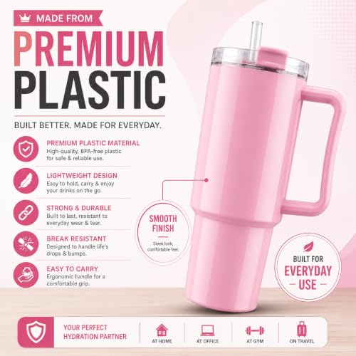 Image of Clazkit 1200ML Tumbler with Handle & Straw, Plastic Travel Cup, Leakproof Reusable Mug for Cold Beverages, Office, Gym & Car - Blue