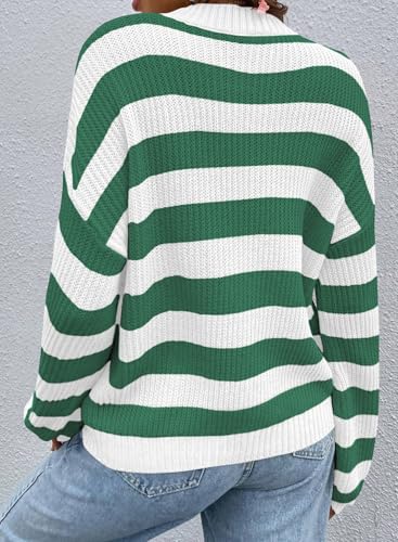 Image of SHEWIN Womens Sweaters 2025 Casual Long Sleeve Crewneck Color Block Striped Knit Lightweight Pullover Sweater Tops