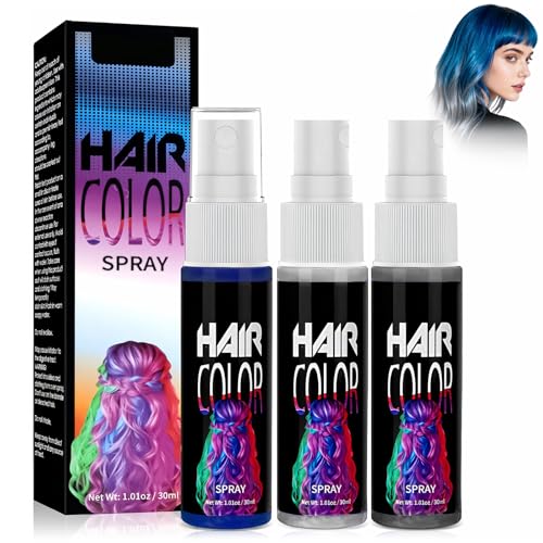 30 ml, 3 cores, tinta para o cabelo, pintura em spray para o cabelo, coloração rápida do cabelo, spray temporário, fácil de lavar, carnaval, Natal, Halloween (branco azul cinzento