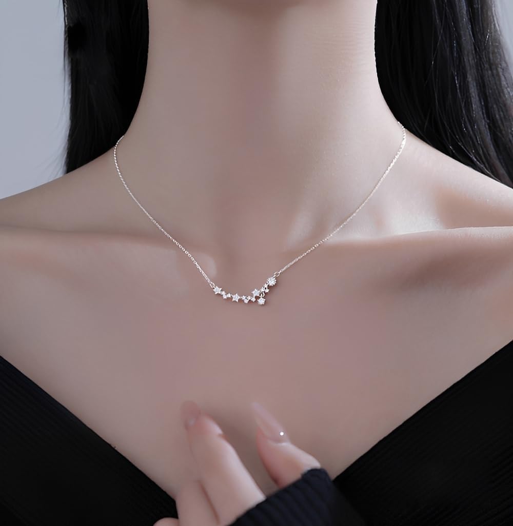 Reffeer Solid 925 Sterling Silver Cubic Zirconia Star Necklace Chain for Women Teens Star Pendant Necklace Choker - Image 3
