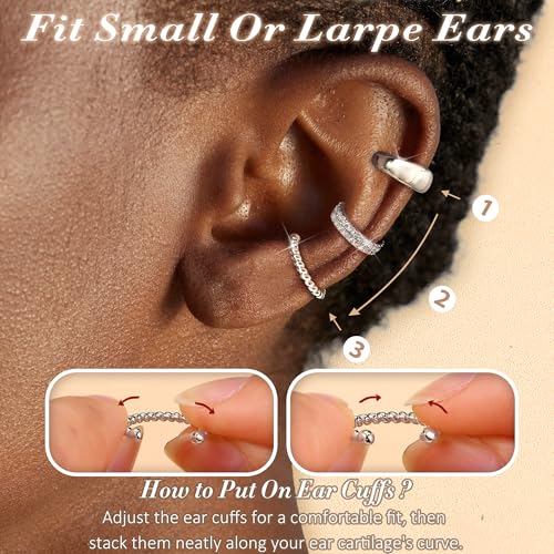 Diamday 3 szt. Ear Cuff złote kolczyki damskie bez przekłuwania uszu nausznica klipsy damskie fake piercing fake helix kolczyki chrząstkowe regulowane biżuteria do uszu zacisk do ucha earcuff srebrne
