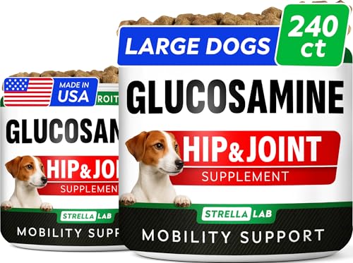 Glucosamine for Large Dogs - Joint Supplement Large Breed w/ Omega-3 Fish Oil - Chondroitin, MSM - Advanced Mobility Chews - Joint Pain Relief - Hip & Joint Care - Chicken Flavor - 240Ct - Made in USA
