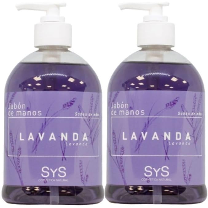 Laboratorio SyS Jabón de Manos Lavanda (Pack 2 x 500ml) Limpieza Profunda, Aroma Relajante y Fresco Respetuoso pH Piel, Hidratante, Con Dosificador, Uso Diario, Vegano