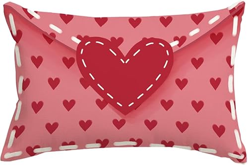 RABUSOFA Fundas de almohada rosas para el día de San Valentín de 12 x 20 pulgadas, almohadas decorativas de terciopelo con corazón de amor,