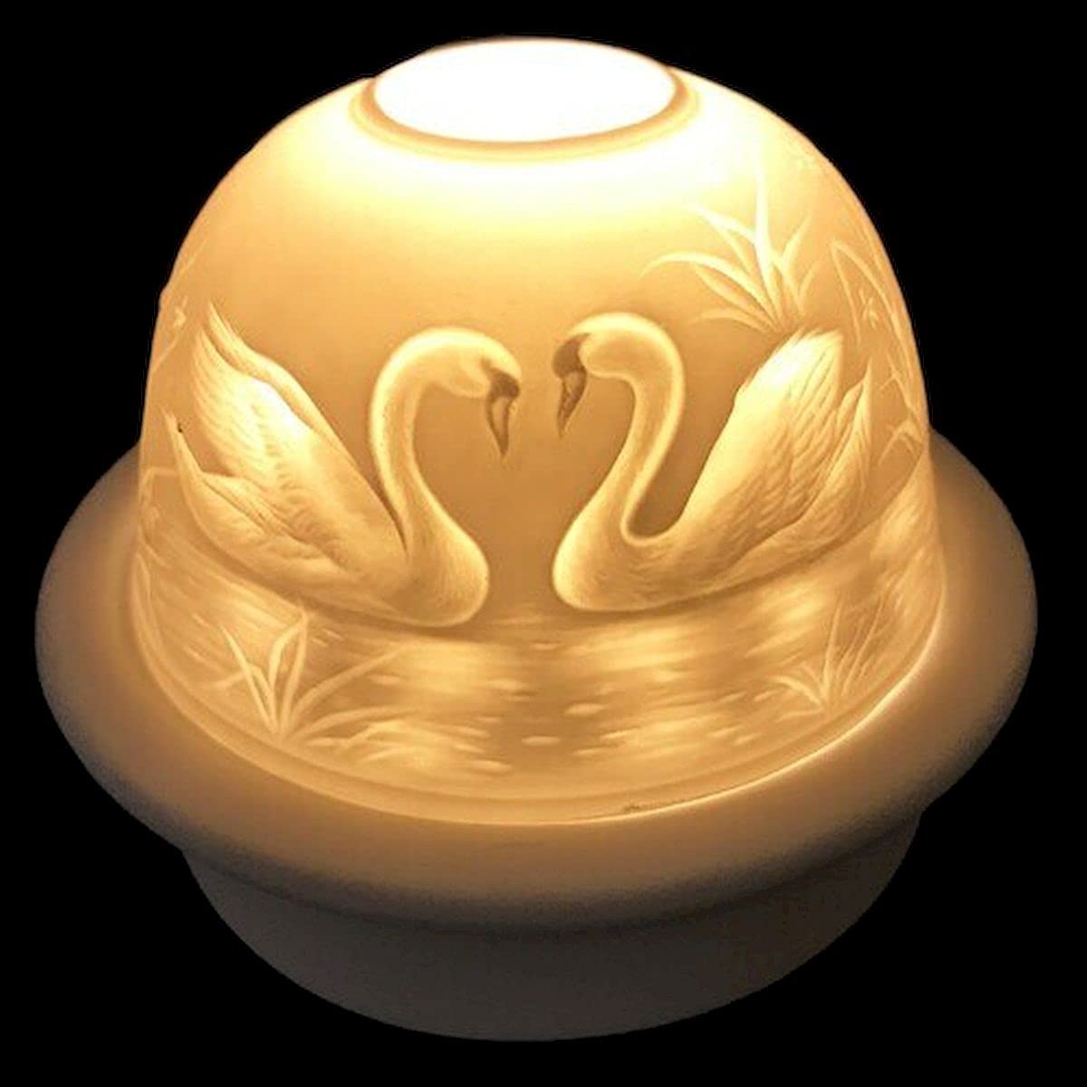 Swans On A Lake Tea Light Dome Candle Holder