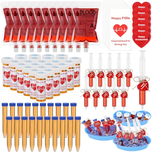 123 Pcs Nurse Graduation Party Supplies Set Iv Blood Bag for Drink Dram Pill Bottles Test Tube Syringe Kidney Basin for Nurse Week Bsn Rn Lpn School College Nursing Graduation Party Favors Decoration