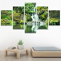 SIGNWIN 5 Panel Canvas Wall Art Lake Waterfall for Home Decorations Ready to Hang - 60