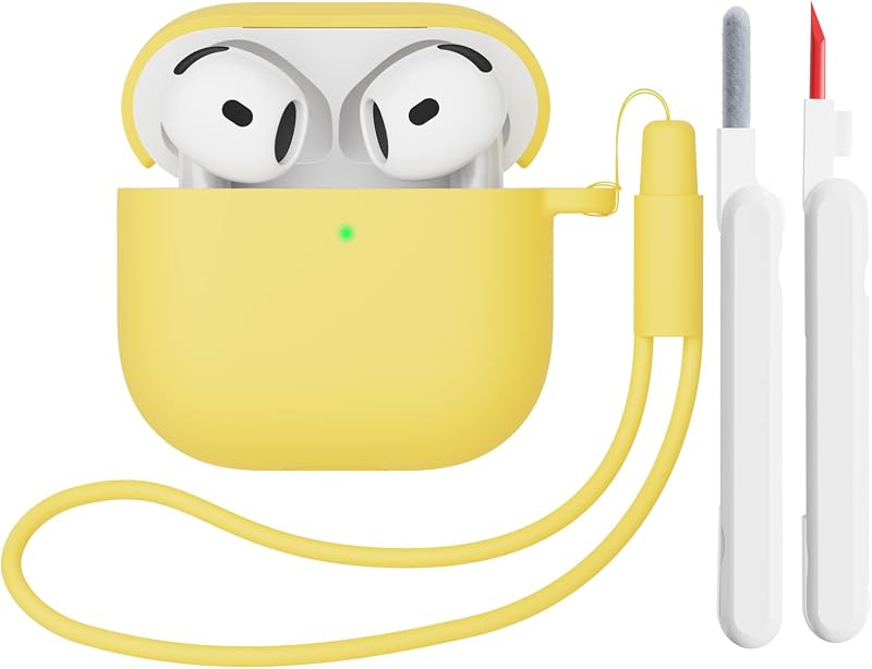 Custodia Case Compatibile con AirPods 4 2024 con Kit di Pulizia, Premium Silicone per Airpods 4 Custodia Cover Custodia protettiva in silicone antiurto, LED Frontale Visibile, Giallo