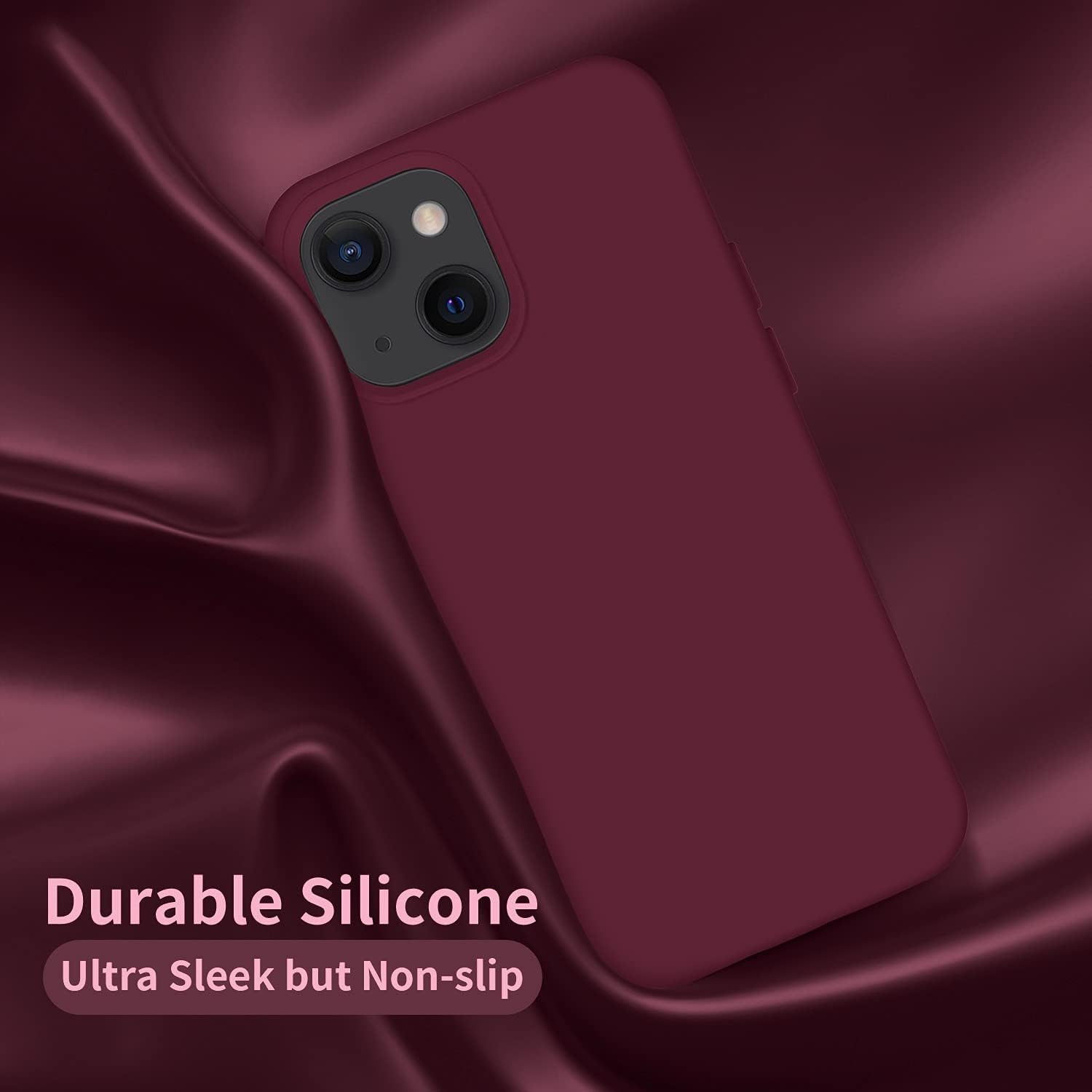 Cordking Designed for iPhone 13 Case/iPhone 14 Case, Plum | Silicone Ultra Slim Shockproof Protective Phone Case with [Soft Anti-Scratch Microfiber Lining], 6.1 inch