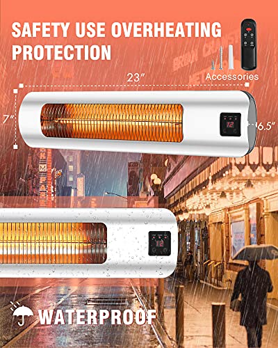 Outdoor Heater 1500W, Sunday Living Infrared Patio Heater, Electric Outdoor Heaters With Remote Control And 12H Timer, Ip65 Waterproof, Wall Mounted, Outdoor Heaters For Patio, Silver #TOP5