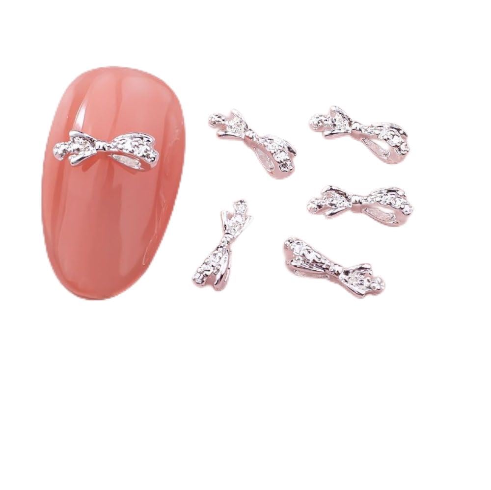 qbodp 50 Pcs Nail Decoration Fashion Nail Decoration Bow Decoration for Nail, Nail Supplies Nail Art Decoration Accessories,Silver