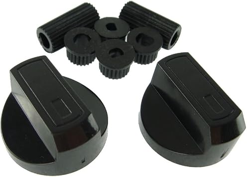 Ufixt Universal Control Knobs | 2 Pack Black Replacement Dials | Includes Multi-Fit Adaptors | Compatible with Toaster Trouser Press Camping Stove BBQ