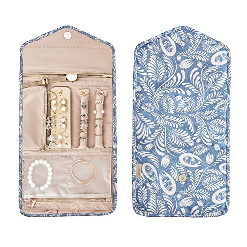 Image of BAGSMART Travel Jewelry Organizer Roll Foldable Jewelry Case, White Leaf
