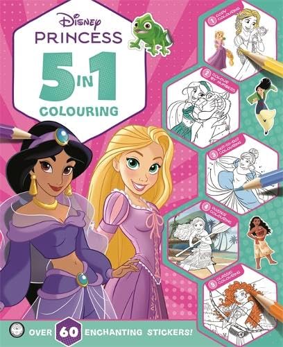 Disney Princess: 5 in 1 Colouring: A magical colouring and sticker adventure (With dot-to-dot, colour-by-numbers, copy colouring, and more!)