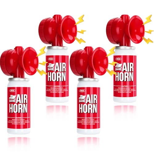 Image of Air Horn 1.4oz 4pcs, Loud Mini Safety Boat Air Horn Can, Sports Event Starting Horn, Mini Small Compressed Blow Fog Bear, Celebrate Victory(4,Red)