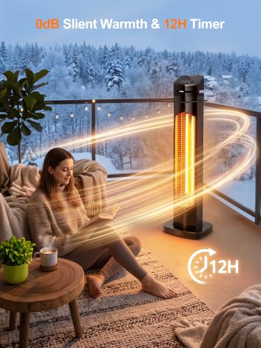 MEPTY Outdoor Electric Patio Heater, 1500W Infrared Heater for Outdoor Use, Remote, Waterproof, 12H Timer, Tip-Over & Overheat Protection, Quiet Operation,Tower Space Heater for Backyard, Garage,Black - Image 5