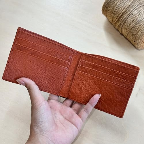 Image of HATA Brown Ostrich Leather Bifold Wallet for Men, Double-Sided Ostrich Billfold with RFID Blocking, Handmade Leather Wallet Gift for Birthday, Anniversary, Father's Day VINAMOS-36