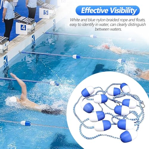 Corda galleggiante per piscina, 30,5 m, con gancio regolabile per piscina, boa preinstallata per un'esperienza di nuoto sicura, ideale per piscine e cetits
