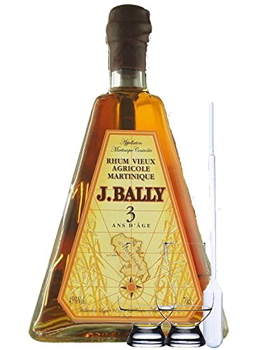 J. Bally Rhum Vieux 3 Jahre Martinique 0,7 Liter + 2 Glencairn Gläser + Einwegpipette 1 Stück