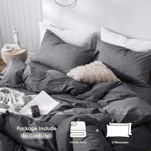 Image of MooMee Duvet Cover Set 100% Washed Cotton Linen Like Oversized King Plus | Relaxed Linen-like Texture. Soft, Breathable & Long-lasting Comfort. Lightweight. Hidden Zipper with 8 Interior Corner Ties